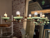 Vintage Chandelier, Italian Murano Glass and Vintage Brass Frame  Six Light, Green Glass, Sku 033039